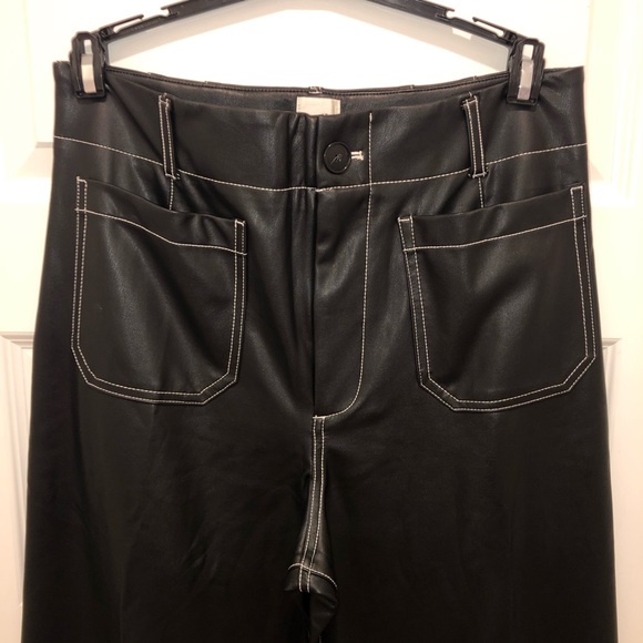 Maeve Pants - Anthropologie The Colette Faux-Leather Top-Stitch Crop Wide-Leg Pants Maeve 31